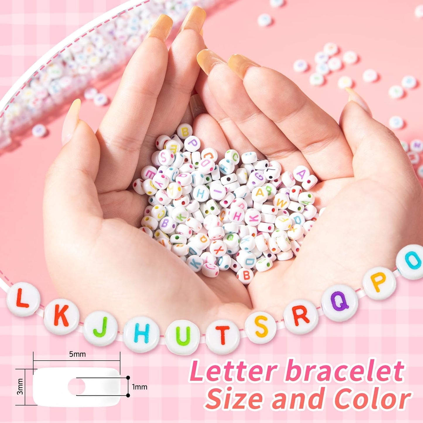 Colorful Alphabet Beads A-Z 1350+Pcs Letter Bead, Acrylic 4x7mm Round Digit Letter Beads Kits,Bracelets Necklaces DIY Jewelry Making Kits (Colorful,1350+PCS)