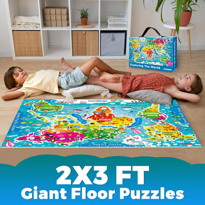 QUOKKA Giant Floor Puzzle for Kids Ages 4-6 – 2x3 Feet Extra-Thick 48 Pieces Toddler Puzzle Ages 3-5 – USA Map Educational Activity for Boys Girls – Premium Box with Sturdy Handle & Magnetic Closure