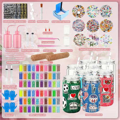Bumaeu 61Pcs Snow Globe Tumbler Starter Kit Includes 16oz Double-Wall Acrylic Snowglobe Cups Suitable for Beginners DIY Kit Includes Glitters Stickers and Accessories