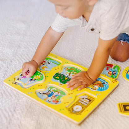 Melissa & Doug Sing-Along Nursery Rhymes Sound Puzzle -Yellow - Wooden Peg Puzzle (8 pcs)