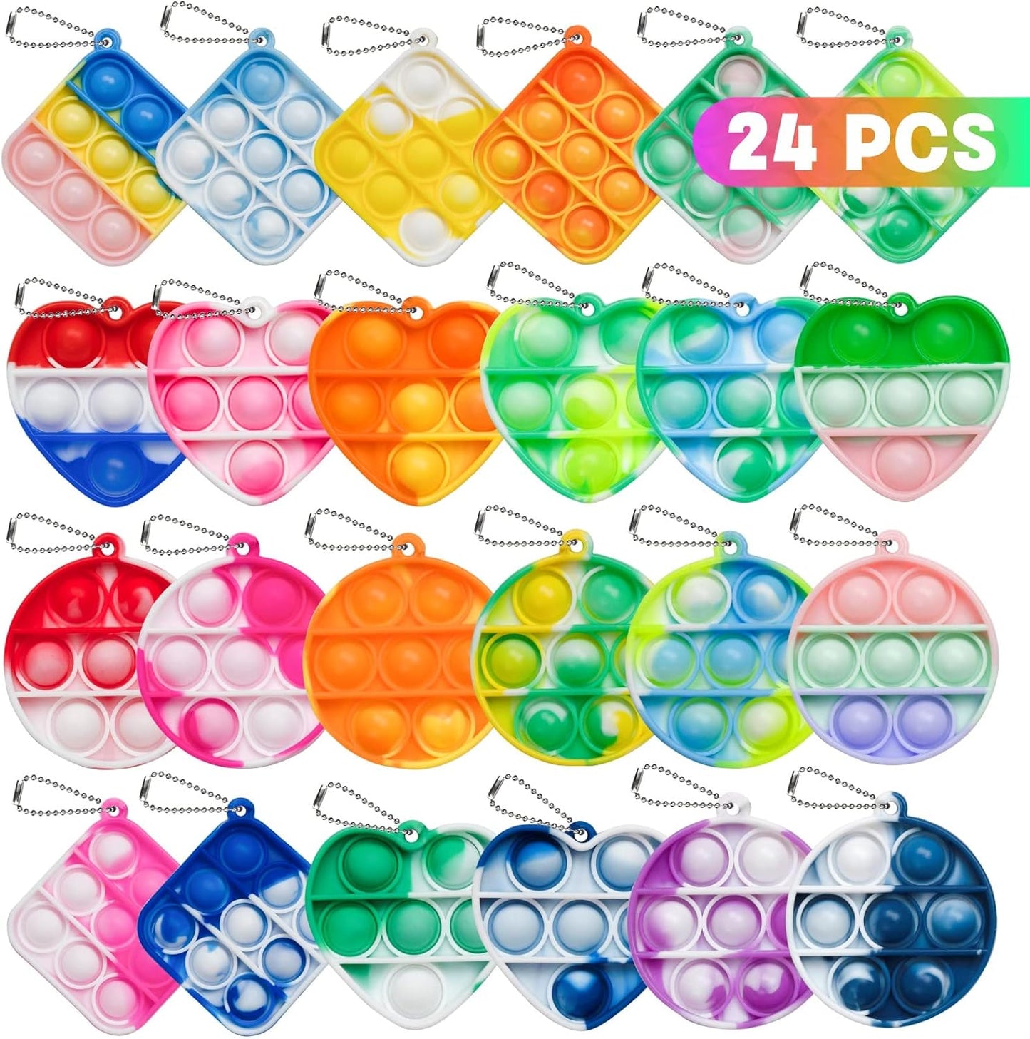 Pop Fidget Toys Bulk Its 24 Pack Party Favors for Kids Mini Pop Keychain It Fidget Toy Small Fidgets for Classroom Prizes End of Year Student Gifts from Teacher Carnival Birthday Goodie Bag Stuffers