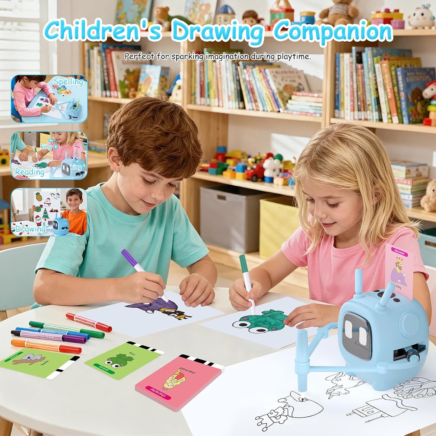 Drawing Robot for Kids: Interactive Educational Toy - Auto Drawing Machine with 192 Cards & 10 Pens - Montessori Learning Gifts for 3-8 Year Old Boys Girls