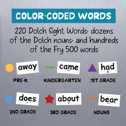 632 Sight Word Magnets – Large .75" Tall Tiles to Learn Reading and Writing with Magnetic Fridge Words - Homeschool or Classroom Tool for Pre-K, Kindergarten, Grades 1-3
