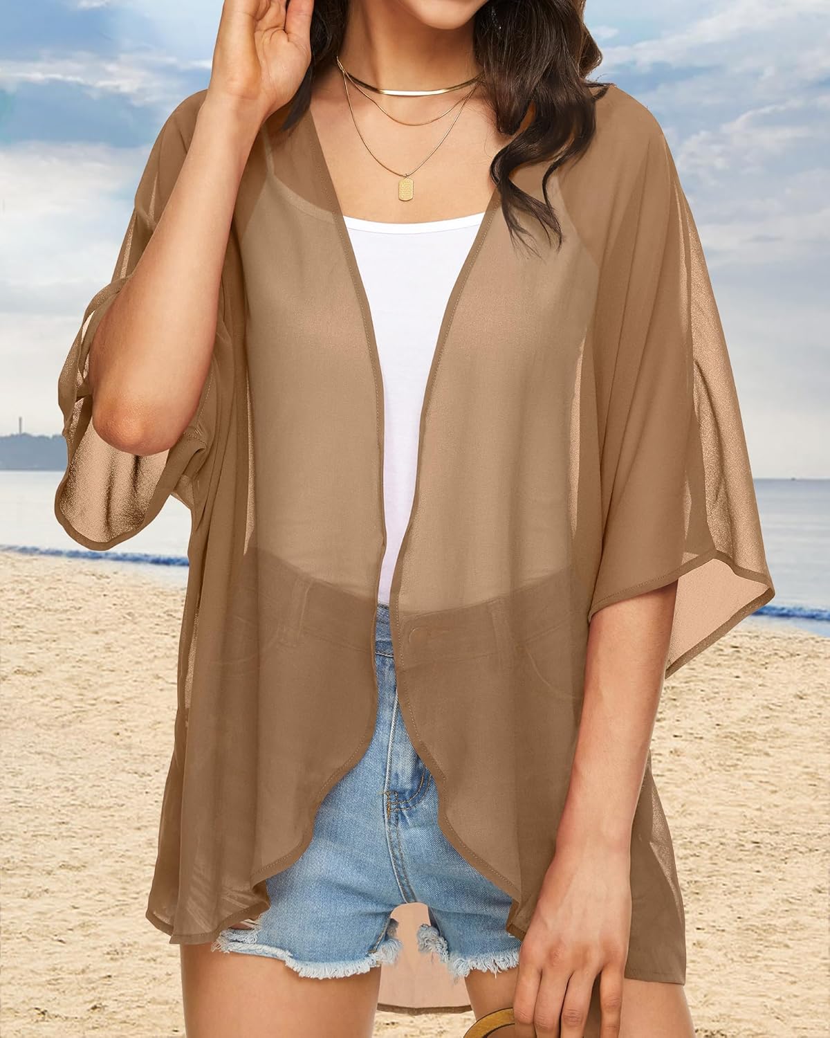 Womens Kimono Cardigans Beach Cover ups Swimwear Puff Sleeve Loose Casual Summer Tops 2026