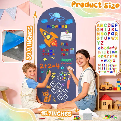 8 PCS Magnetic Wall Decals for Kids Magnetic Chalkboard Peel and Stick Magnet Sheets Board Sticker Tangram Puzzle Self Adhesive Contact Paper Dry Erase Blackboard for Playroom Homeschool 15.7"x10.4"