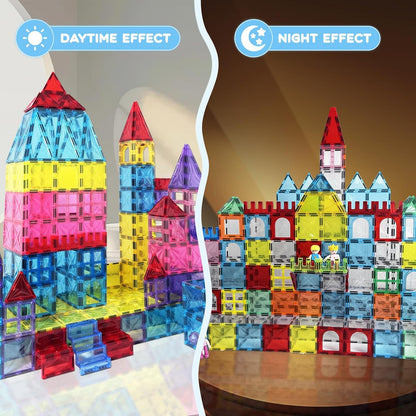 Paaxido Magnetic Tiles, 130PCS Magnetic Blocks Set with 2 Cars, 4D Diamond Magnet Building Blocks, STEM Preschool Educational Magnet Toys Gift for Kids, Boys and Girls 3 4 5 6 7 8+ Year Old