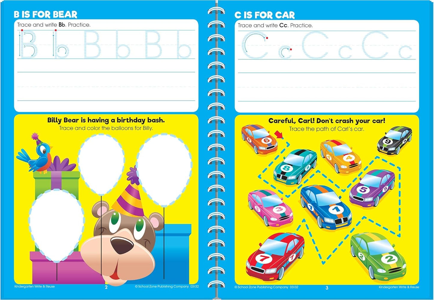 School Zone Kindergarten Write & Reuse™ Workbook: 52 Wipe-Clean Pages, Spiral-Bound, Early Math, ABCs, Counting, Ages 5-6, Includes Dry-Erase Marker