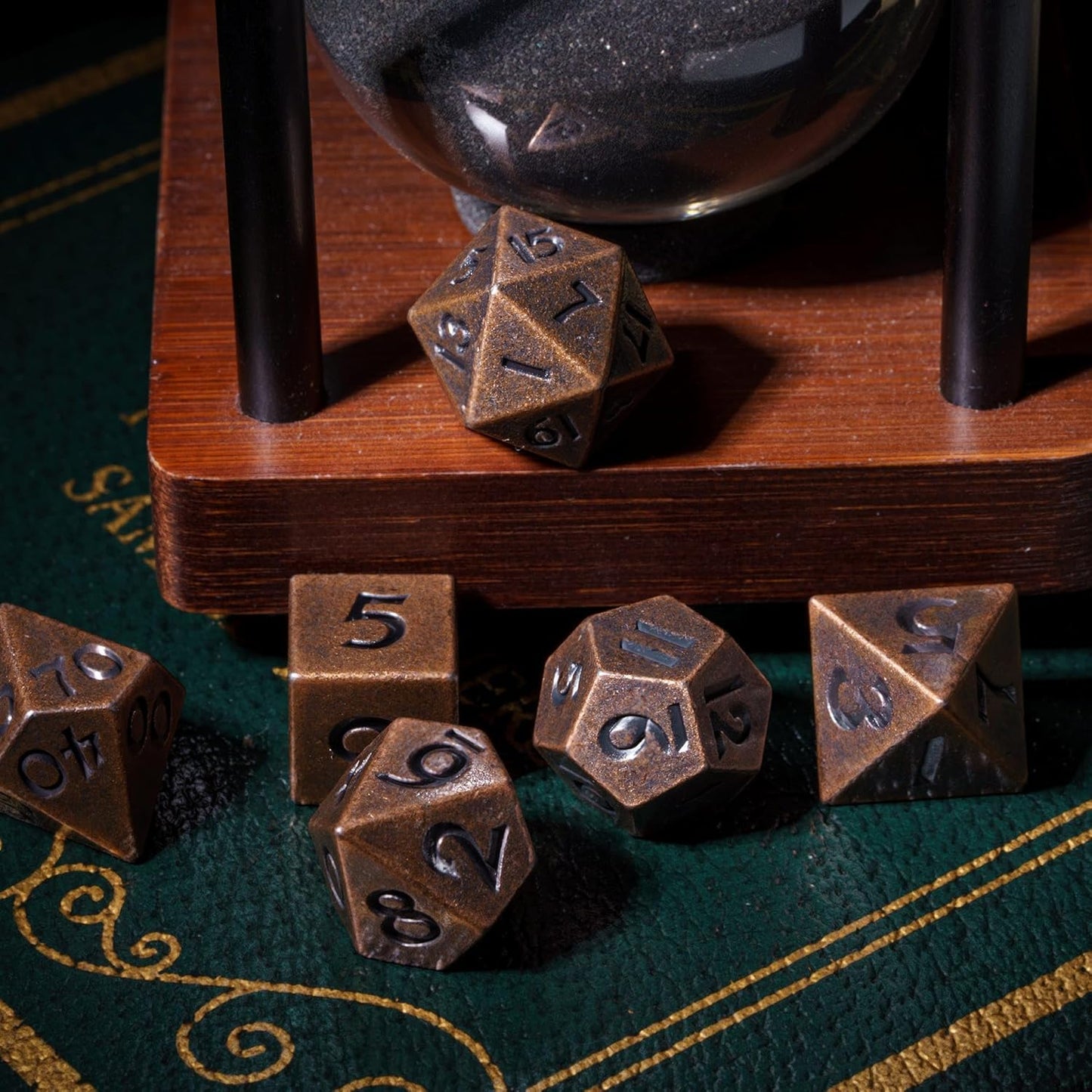 UDIXI Steampunk Metal Dice Set, 7 Die Polyhedral DND Dice Set for D&D Role Playing Game and Math Teaching (Ancient Copper)