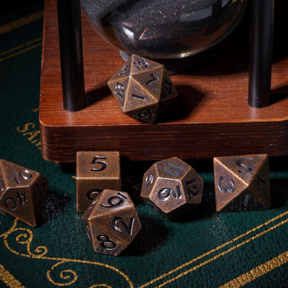 UDIXI Steampunk Metal Dice Set, 7 Die Polyhedral DND Dice Set for D&D Role Playing Game and Math Teaching (Ancient Copper)