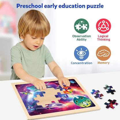SYNARRY Large Space Planets Solar System Wooden Puzzles for Kids Gift Box(12.2 * 9.4 in), Puzzles for Toddlers 3-5, Puzzles for Kids Ages 4-6, Wood Toys Gifts for 3 4 5 Year Old Boy Girl