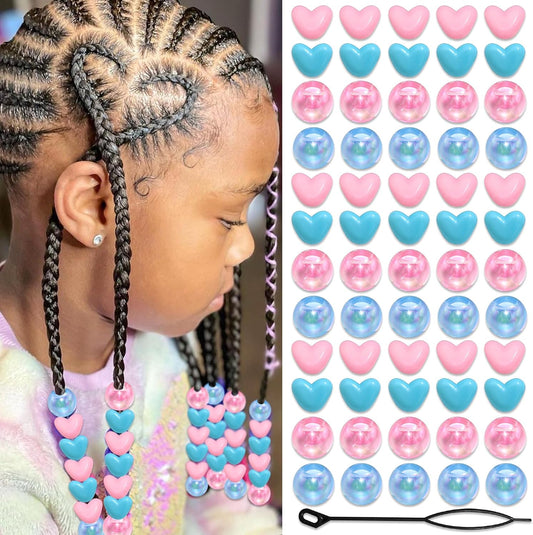 60PCS White Clear Heart Hair Beads for Braids Loc Dreadlock AB Color Round Bead Accessories Cute Acrylic Pony Beads Valentine's Day Decor for Kids Girls