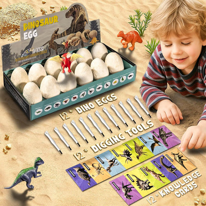 Dinosaur Eggs Excavation Kit for Dino Party Favors, Archaeology Digging Activities, Easter Basket Stocking Stuffers STEM Toy Gifts for Toddlers Age 3-12 (12 Unique Dinos)