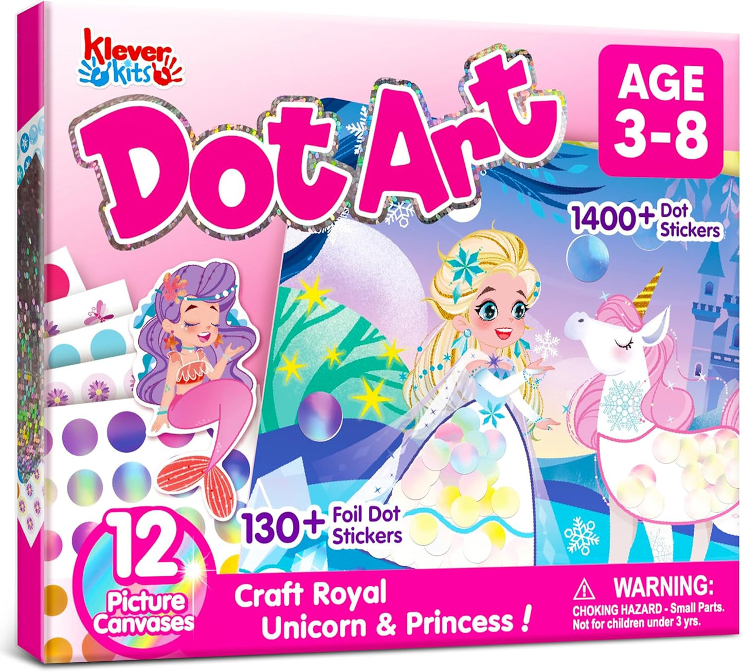 Klever Kits Dot Art Kit for Kids, No Mess Sticker for Toddlers 3-7, Craft Kits, DIY Creative Activity, Travel Toy, Birthday Presents for Boys Girls (Unicorns & Princess)