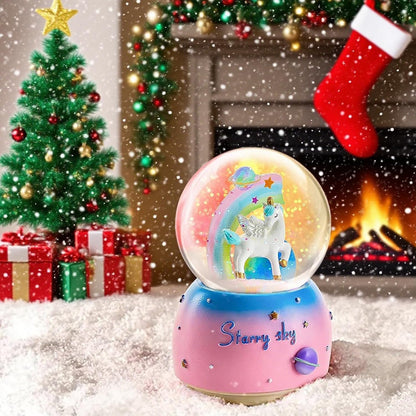 Unicorn Music Snowball, 80MM Snow Globes for Girls Music Box, with LED Rainbow Snow Lights, Birthday, Christmas, Ideal Gift for Girls (Pink&Blue)