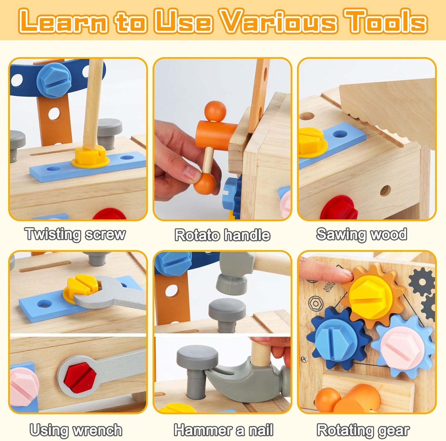 Wooden Kids Tool Set with Electric Screwdrivers, 91PCS Educational STEM Construction Toys, Wooden Tool Bench Montessori Toy Tool Box for 3 4 5 YO Boys & Girls Birthday Gift (91Pcs)