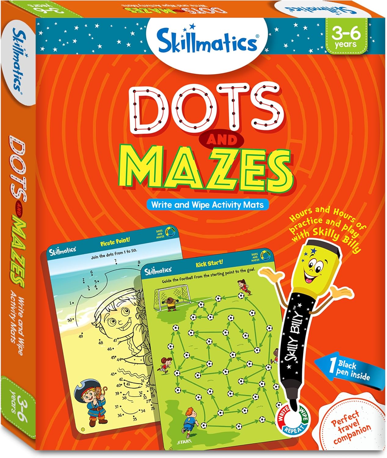 Skillmatics Educational Game - Dots & Mazes, Reusable Activity Mats with Dry Erase Marker, Gifts, Travel Toy, Ages 3 to 6