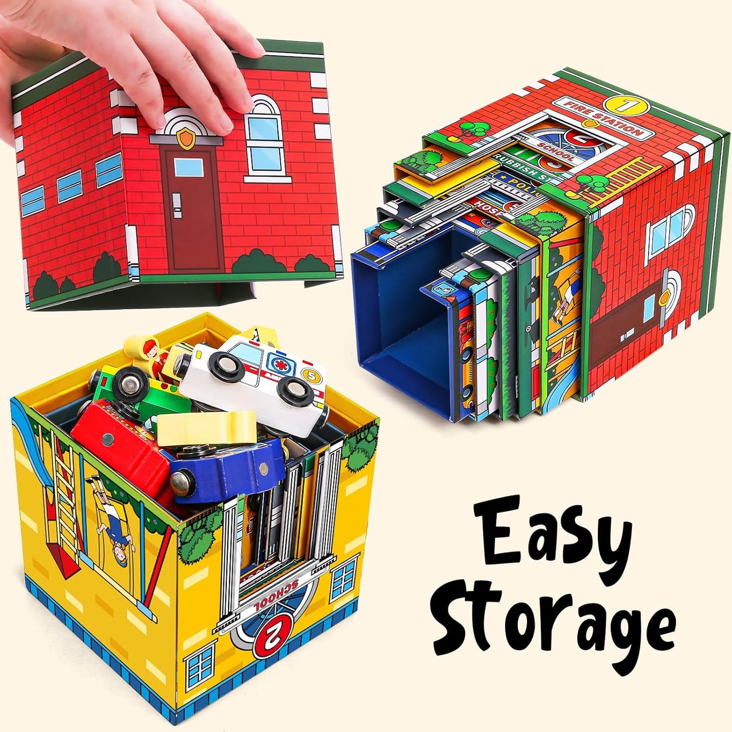 Atoylink Toddler Sorting and Stacking Toys with Magnetic Wooden Cars & Community Helpers, Baby Number Blocks Nesting Boxes Preschool Learning Montessori Toys for 1 2 3 Year Old Boys Girls Gift
