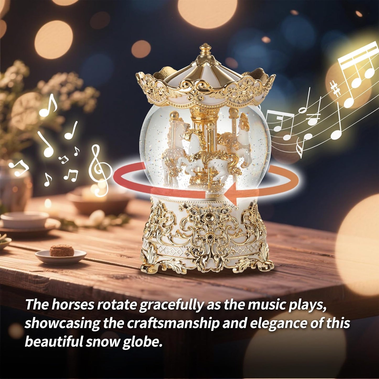 Carousel Music Box Princess Unicorn Musical Snow Globe for Girls and Women Baby Kids Sister Daughter Mom Granddaughter Grandma Christmas Birthday Presents Gifts (Light Pink)