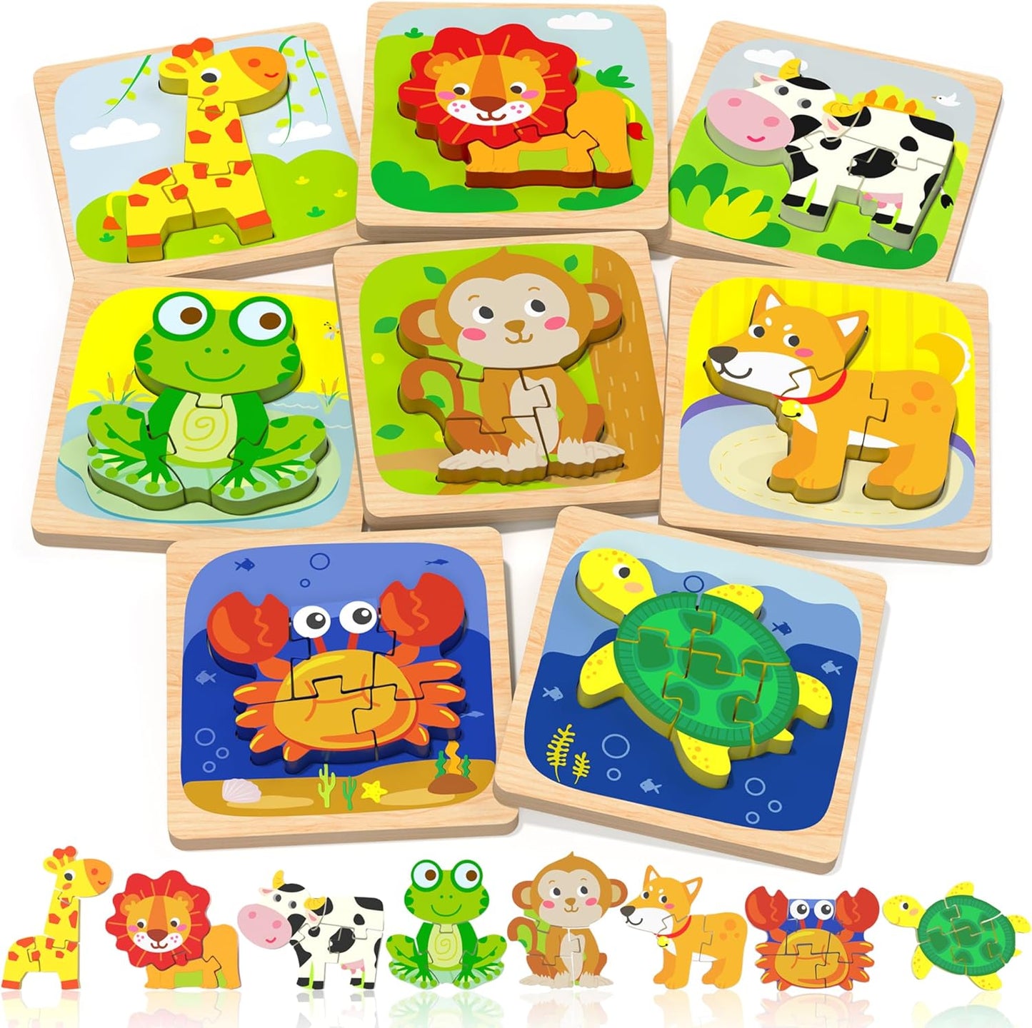 Benresive Wooden Toddler Puzzles, 6pcs Animal Montessori Toys for 1-3 Year Old Boys & Girls, Learning Educational Preschool Toys, Great Gifts for 1 2 3 Year Olds