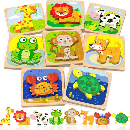 Benresive Wooden Toddler Puzzles, 6pcs Animal Montessori Toys for 1-3 Year Old Boys & Girls, Learning Educational Preschool Toys, Great Gifts for 1 2 3 Year Olds