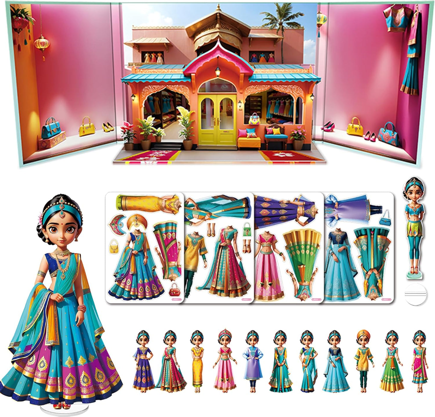 Magnetic Dress Up Dolls for Girls - Princess Magnet Paper Dolls Book with 3D City Buildings - Travel Car Trip Quiet Book Game Toys Easter Birthday Gifts for Kids Toddlers Ages 3 4 5 6 7(Style C)