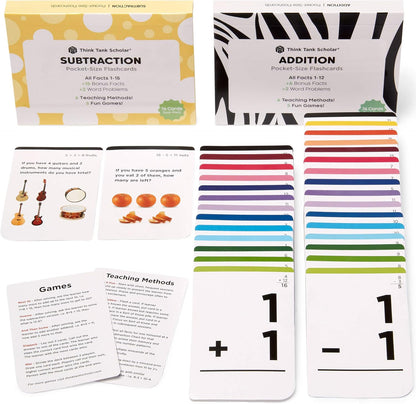 Think Tank Scholar 346 Addition and Subtraction Flash Cards Set (Award Winning) All Facts Color Coded, for Kids in Kindergarten, 1st, 2nd, 3rd Grade Class or Homeschool - Games & Chart