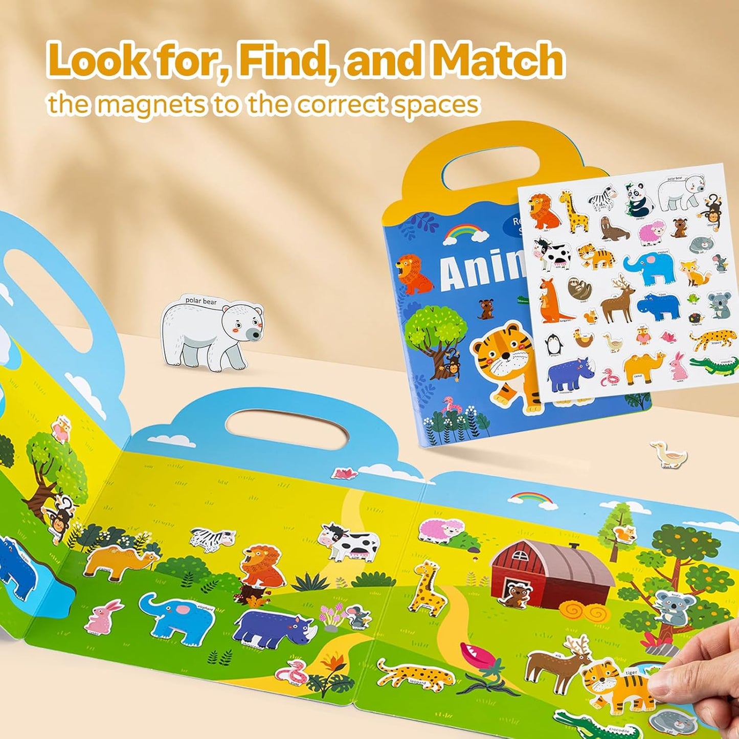 Magnetic Playset Portable Playboard, Cute Farmhouse Animal Reusable Magnets Sticker Books for Toddlers 3-5 Years, 34 PCS Refrigerator Magnets for Kids Girls Boys Perfect Preschool Learning Travel Toy