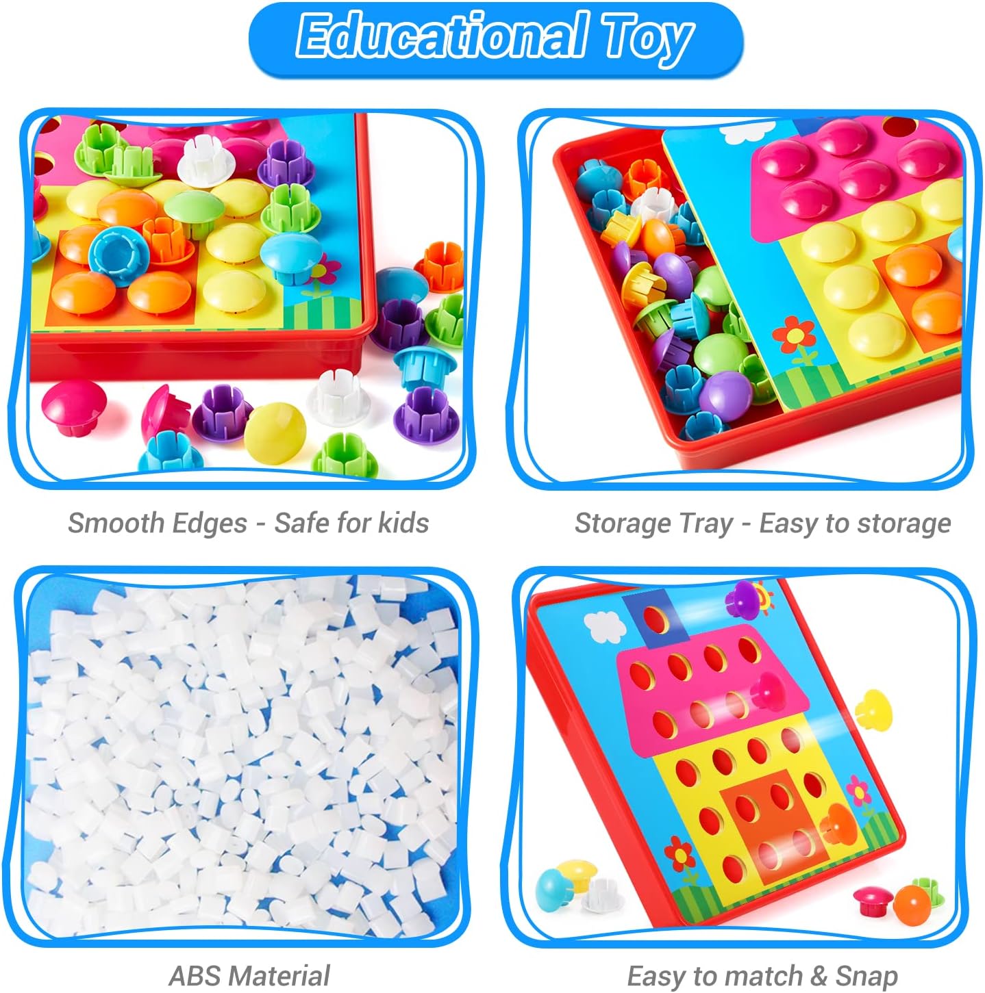 Geekper 96 PCS Button Art Toys for Toddlers, Color Matching Mosaic Pegboard Early Learning Educational Toys for 3, 4, 5, 6 Year Old Kids Boys and Girls Gifts, Including 24 Pictures and 72 Buttons