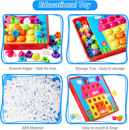 Geekper 96 PCS Button Art Toys for Toddlers, Color Matching Mosaic Pegboard Early Learning Educational Toys for 3, 4, 5, 6 Year Old Kids Boys and Girls Gifts, Including 24 Pictures and 72 Buttons