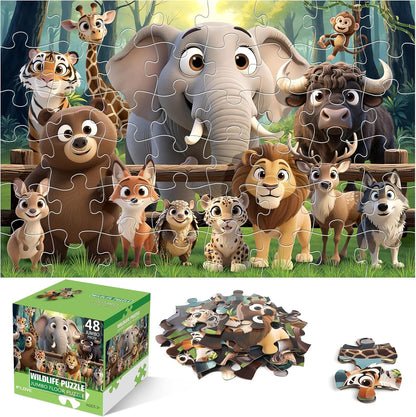 Jumbo Floor Puzzle for Kids,48 Piece Forest Animal Large Jigsaw Puzzles,Learning Educational Toys for Toddlers Ages 3-5,Wildlife Preschool Puzzles Children Easter Gift for Boy Girl Ages 4-8 W