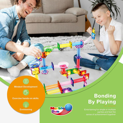PicassoTiles 50pcs Magnetic Tiles Marble Run for Kids Race Track Toy Marble Maze Sensory Toys for Toddlers STEM Educational Set Magnet Building Blocks Construction Building Tiles Boys Girls 3+ PTG50