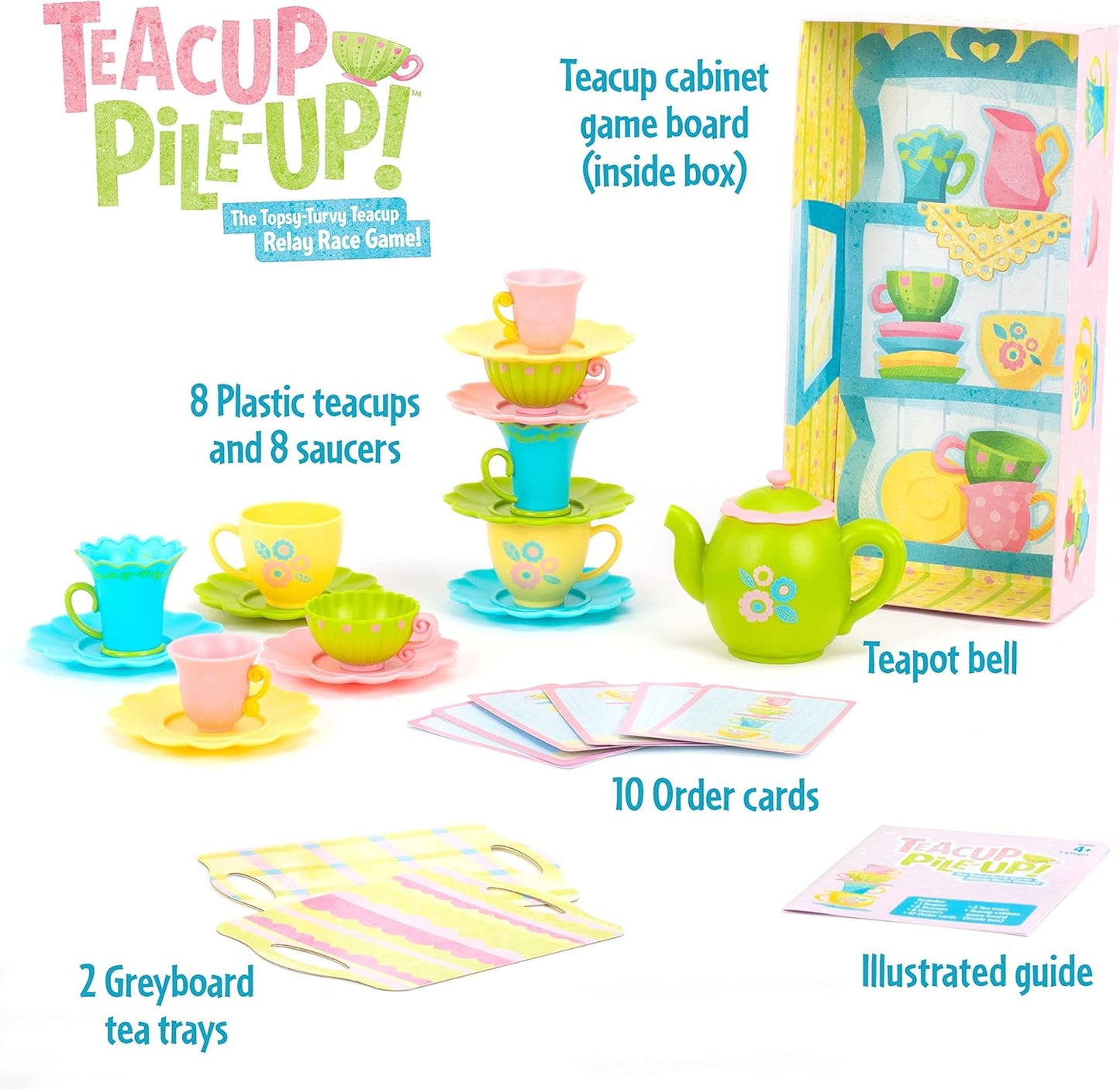 Educational Insights Teacup Pile-Up - Relay Race Games for Kids, Gross Motor Preschool Games for 4 Year Olds, Birthday Party Activities, Matching and Patterning Toddler Game