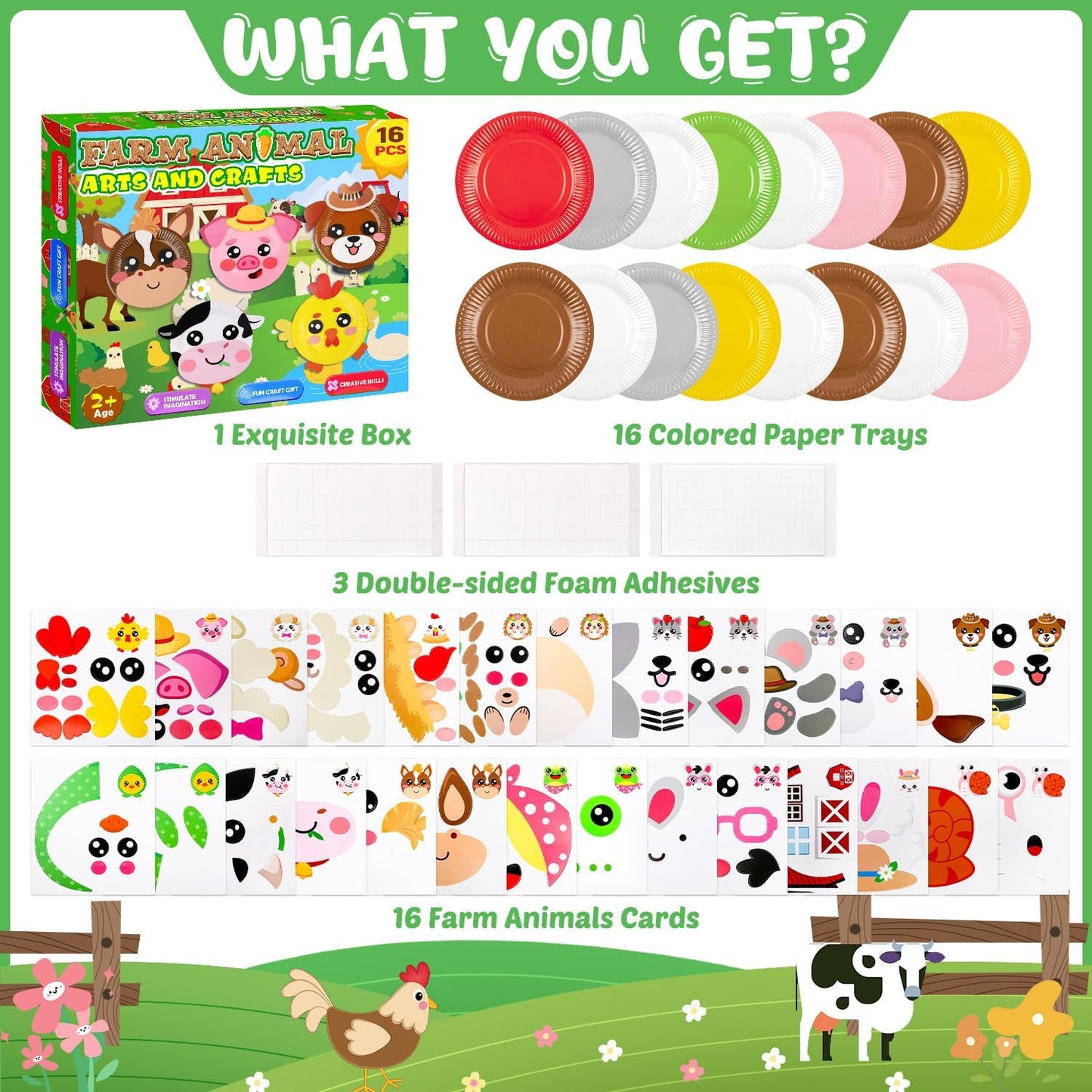 16 Pack Arts and Crafts for Kids, Toddler Crafts Animal Paper Plate Art Kit Gift for 3 4 5 6 Year Old Boys Girls DIY Kids for Birthday Party Favor Preschool Classroom Party Games