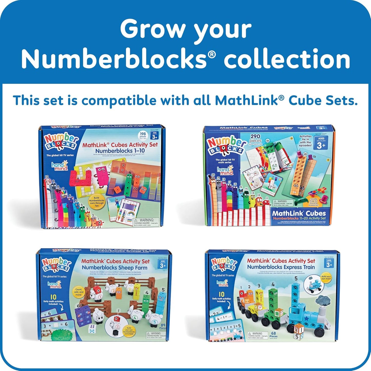 hand2mind Numberblocks Sheep Farm MathLink Cubes Activity Set, Preschool Learning Activities, Farm Playset, Counting Blocks, Number Toys, Kids Educational Toys, Math Manipulatives for Preschoolers