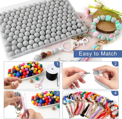 65Pcs 19mm Silicone Beads for Keychain Making Bracelet Necklace, Bulk Round Silicone Beads for Pens（Christmas Green） - Colors A