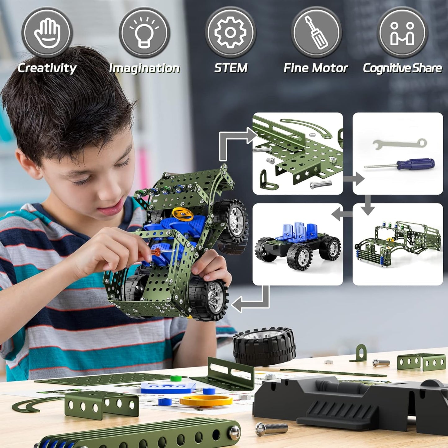 Lucky Doug STEM Building Projects Model Train Set Toys for Boys Kids 8 9 10 11 12 Years Old and Older - 340 PCS DIY Metal Building STEM Toys
