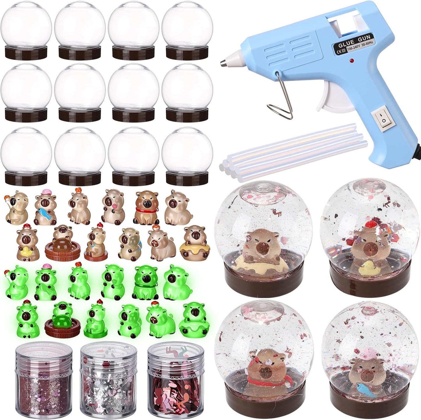 12 Sets DIY Duck Snow Globe Kit for Kids, 12 Globe Bottles, Glow in The Dark Duck Figurines, Glitter Sequins & Mini Hot Glue Gun, Summer Fun Craft Activity Set, Birthday Party Favor Gift