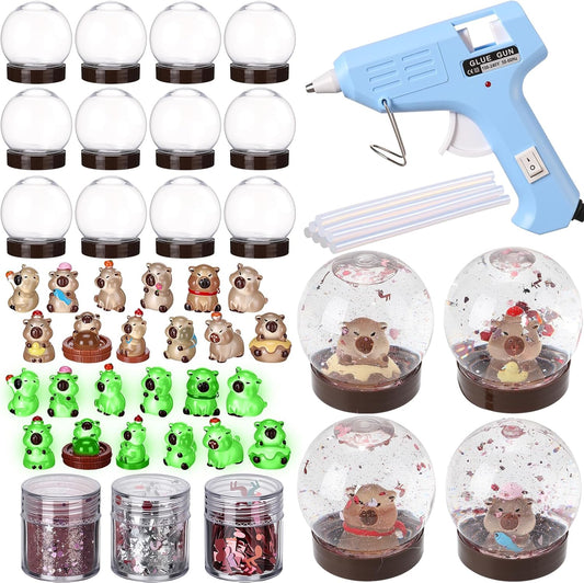 12 Sets DIY Duck Snow Globe Kit for Kids, 12 Globe Bottles, Glow in The Dark Duck Figurines, Glitter Sequins & Mini Hot Glue Gun, Summer Fun Craft Activity Set, Birthday Party Favor Gift