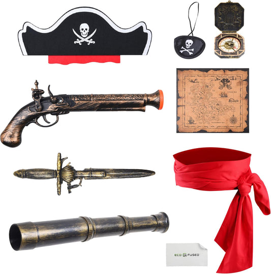 Cosplay Telescope and Compass Prop with Pirate Themed Eye Patch - Antique Retro Party Supply Accessory Decor - Vintage Treasure Spyglass Sundial Ship Captain Eye Patch for Themed Events Stage Plays