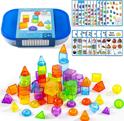 60 Pcs Mini 3D Shapes for Teaching - Bright LED Light Box - 16" -,Light Table for Kids, Color & Light Discovery, Artistic Exploration and Creative Play