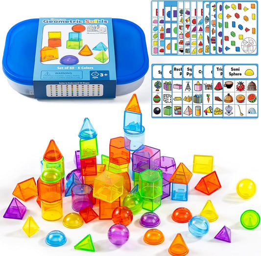 60 Pcs Mini 3D Shapes for Teaching - Bright LED Light Box - 16" -,Light Table for Kids, Color & Light Discovery, Artistic Exploration and Creative Play