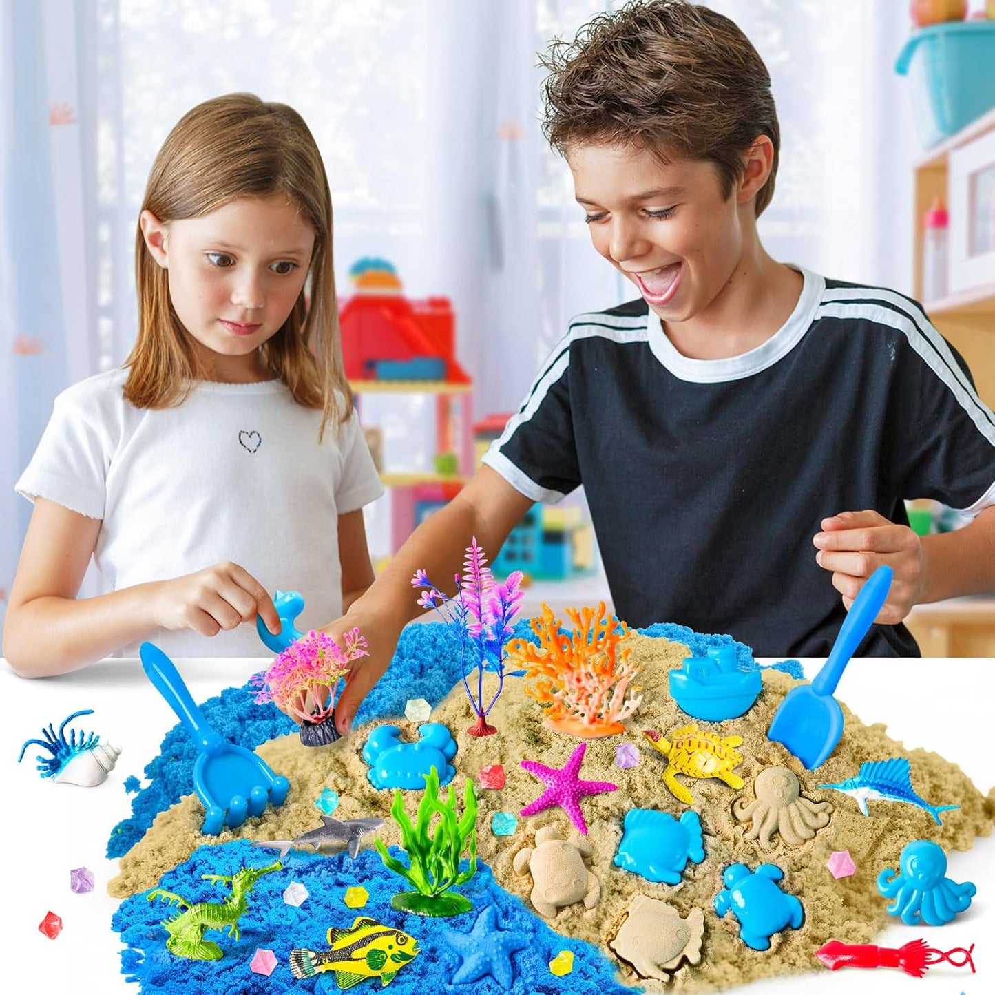 ESSENSON Sensory Bin, Construction Kit with Sensory Sand, Play Sand Pretend Play Beach Toy, Sandbox for Girls and Boys