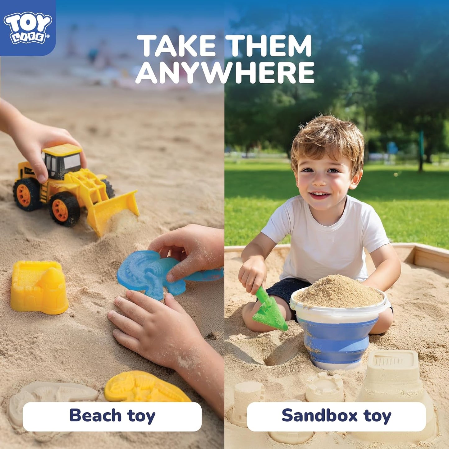TOY Life 30 Pcs Dinosaur Fossil Beach Toys for Kids Ages 4-8 Collapsible Sand Toys with Dinosaur Toys Silicone Bucket Shovels & Dino Digging Building Kit Molds, Sandbox Toy for Summer, Travel