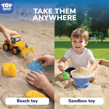 TOY Life 30 Pcs Dinosaur Fossil Beach Toys for Kids Ages 4-8 Collapsible Sand Toys with Dinosaur Toys Silicone Bucket Shovels & Dino Digging Building Kit Molds, Sandbox Toy for Summer, Travel