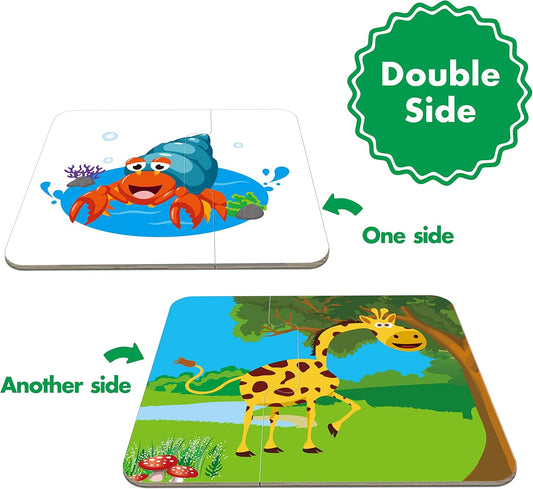 48 Food Matching Puzzles with Error-Correction Mechanism Pre-Primer in 2 Pieces, Perfect for Preschool Learning (24 Blocks Double Sided)