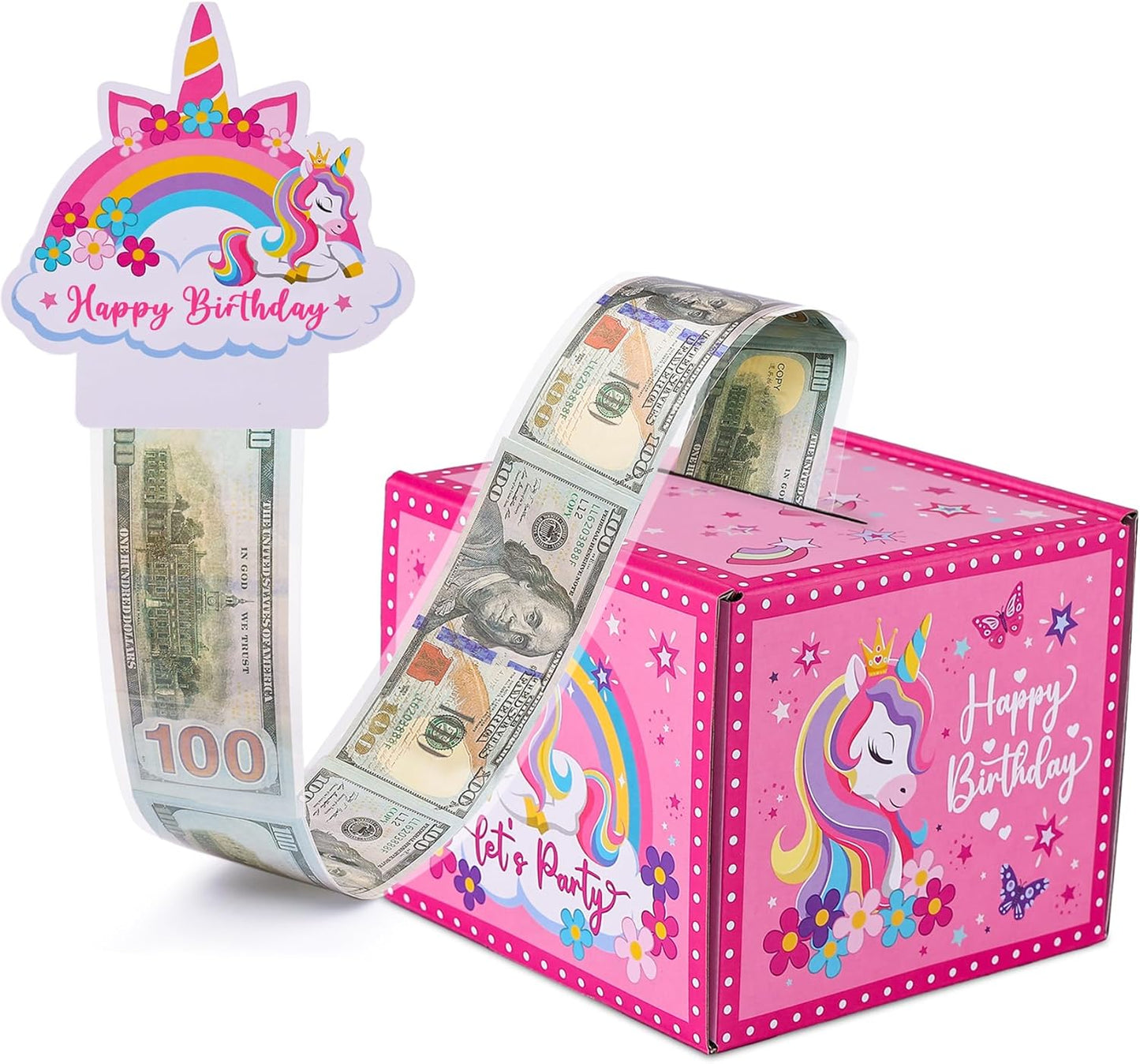 Birthday Money Box for Cash Gift Pull, Surprise Gift Boxes for Money, Money Holder Box with Pull Out Happy Birthday Card and 50Pcs Transparent Bags, Money Gift Ideas for Kids and Adults