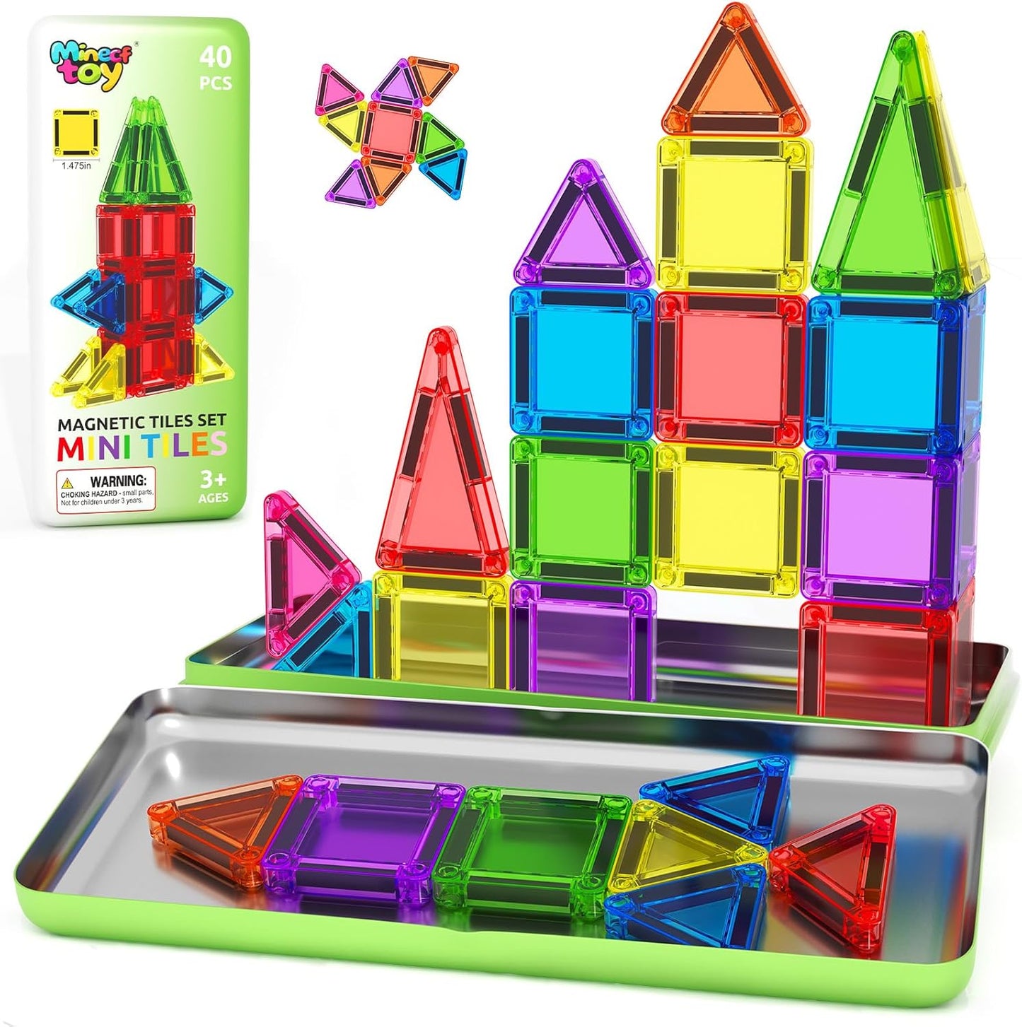 40PCS Magnetic Tiles Mini Travel Essentials Toddler Toys with Case Set, Preschool Montessori Education Magnetic Building Blocks Games Sensory Toys for 3 4 5 Year Old Boys Girls Birthday Gifts