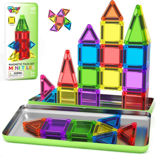 40PCS Magnetic Tiles Mini Travel Essentials Toddler Toys with Case Set, Preschool Montessori Education Magnetic Building Blocks Games Sensory Toys for 3 4 5 Year Old Boys Girls Birthday Gifts