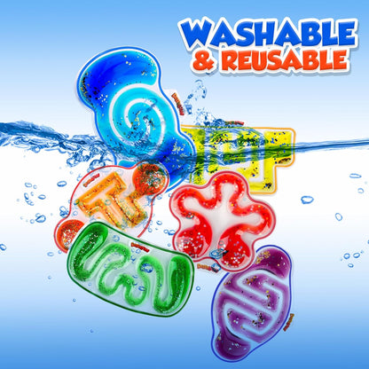 Squishy Sensory Toys for Kids - 4 Pack Fidget Toy Sensory Maze for Autism - Stress Relief Toys for Calm Down - Squeeze Fidget Toy Filled Goo, Glitter, Prizes for Kids Classroom, Goodie Bags Stuffers