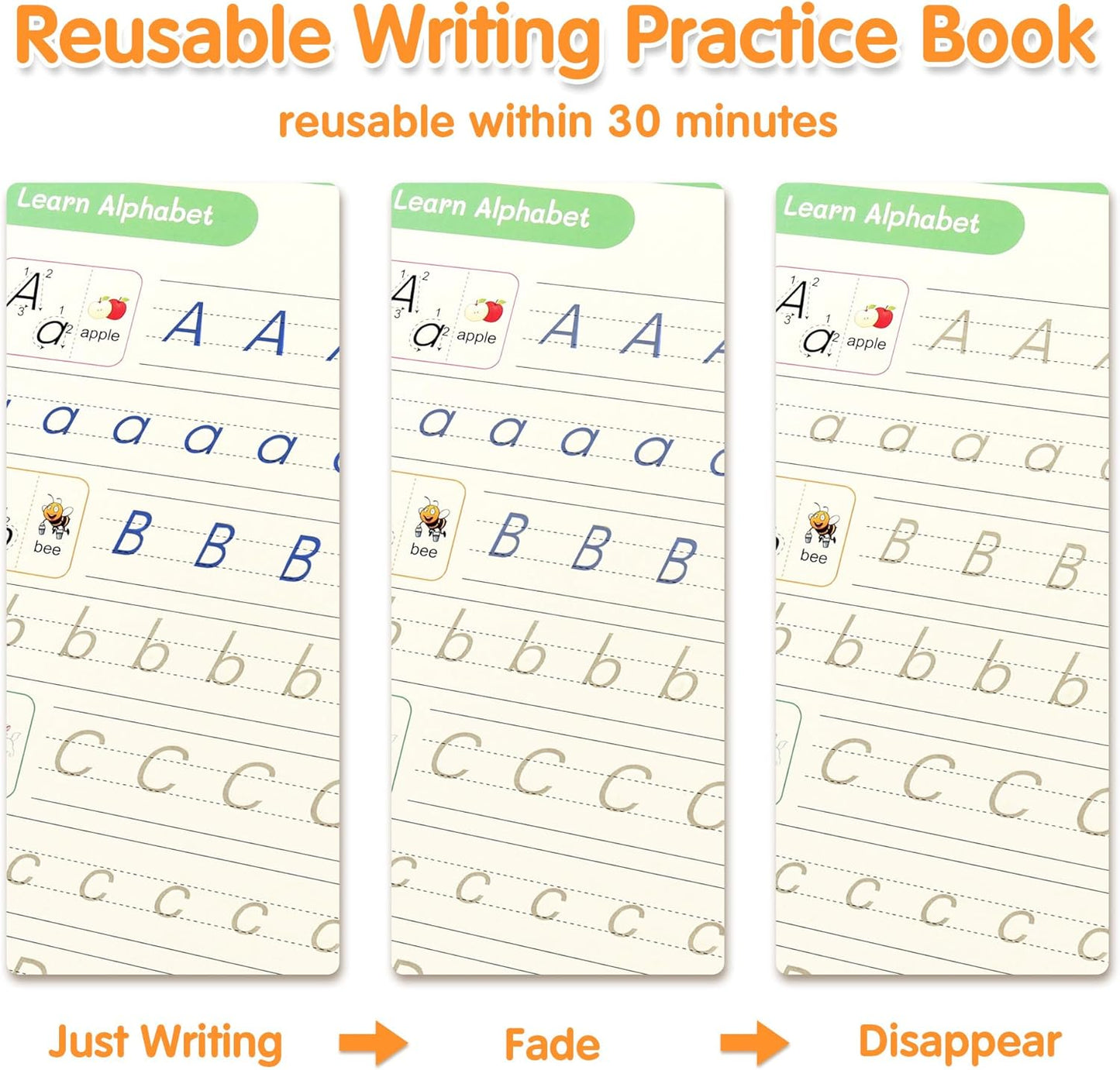 Helsort Large Magic Grooved Practice Copybook for Kids, Reusable Grooved Handwriting Workbook, Learn to Write Number Letter Tracing for Kids Ages 3-8 Kindergarten Preschool Calligraphy 10.2×7.3"